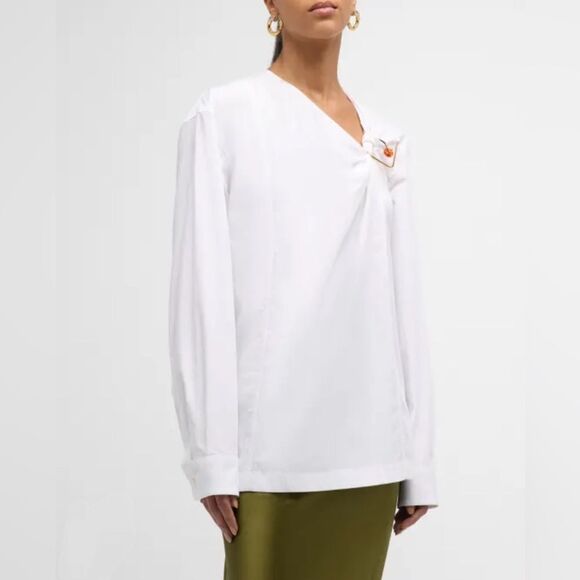 Dries Van Noten Click Twisted Ring Embellished Cotton Poplin blouse size 36/us 4 - Picture 1 of 15